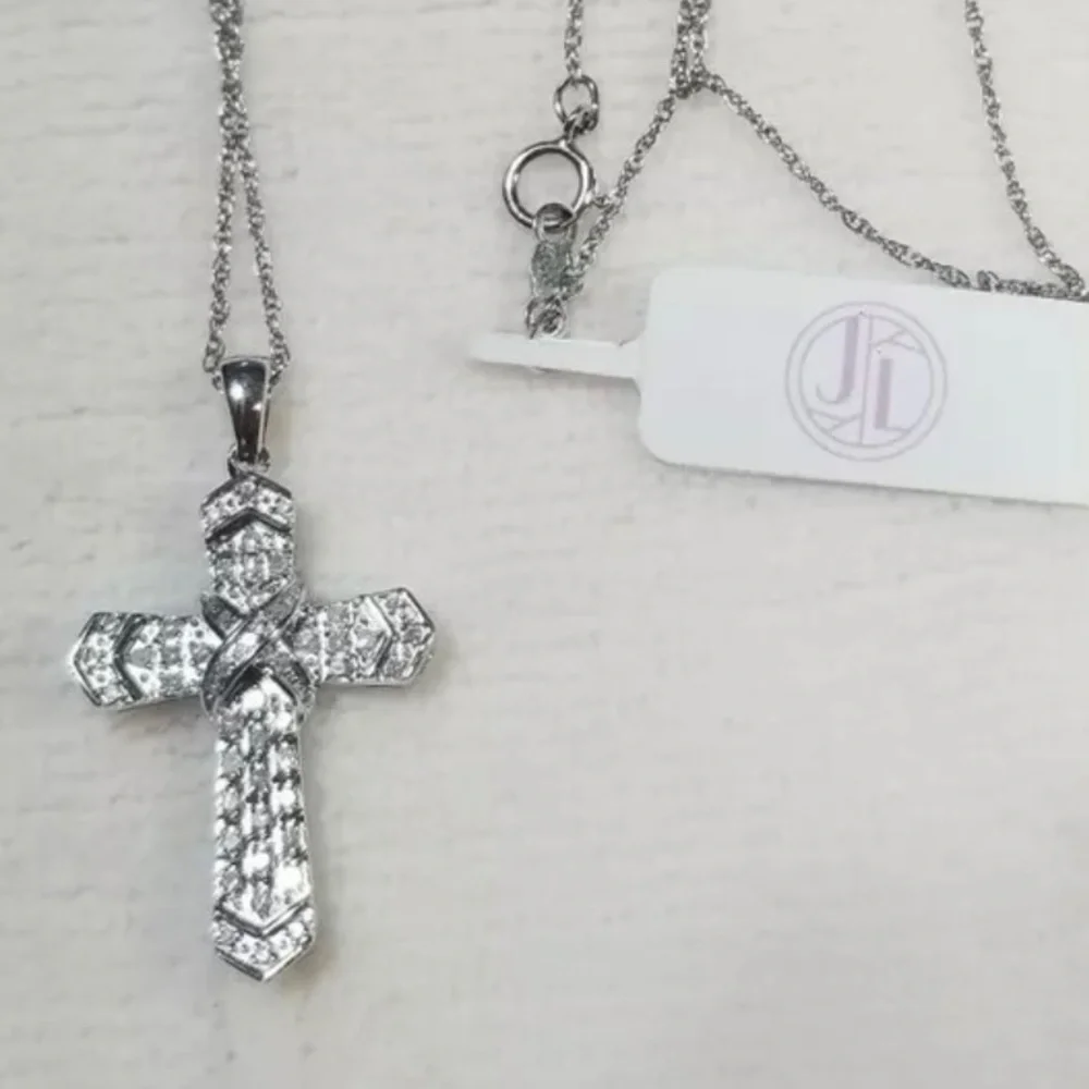 Stunning!! Diamond and sterling silver cross pendant - Picture 2 of 4
